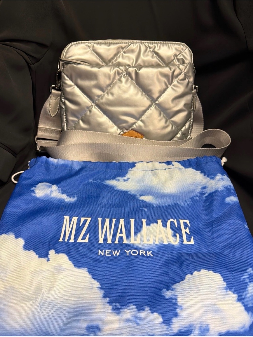 MZ Wallace Metallic Silver Quilted Crossbody Bag
